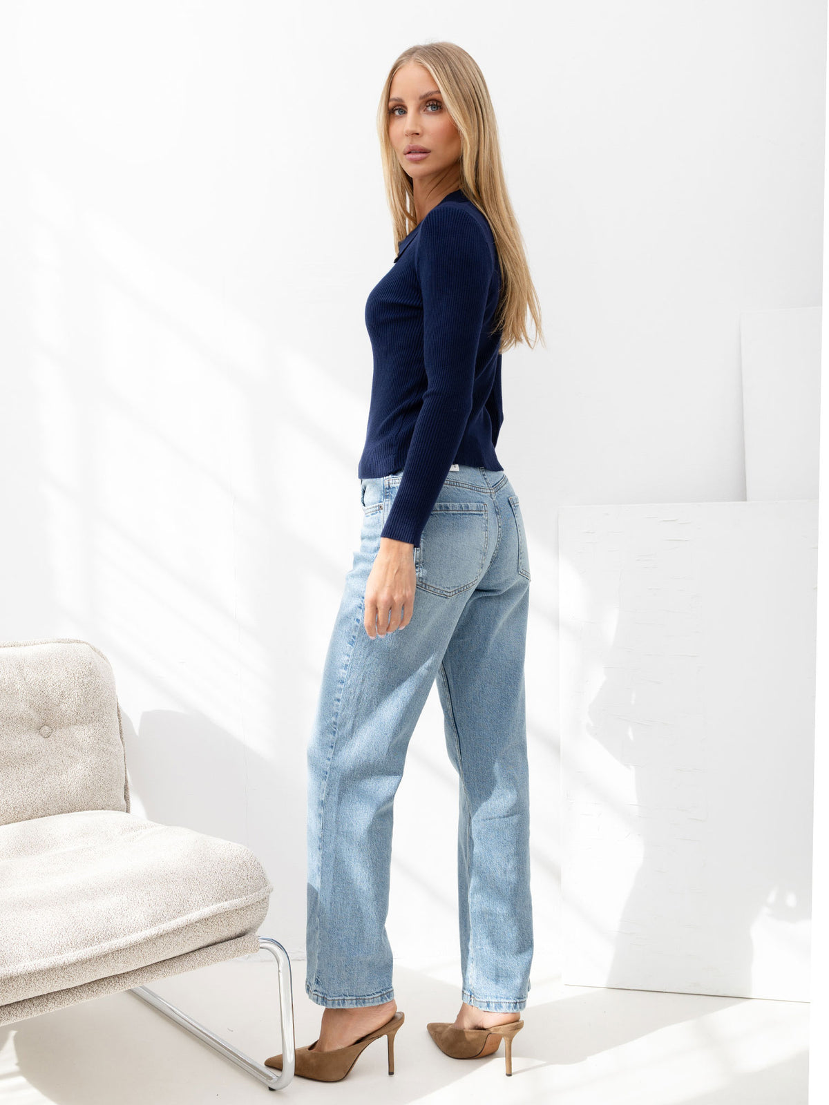 Granatowy sweter polo z podwójnym zamkiem
